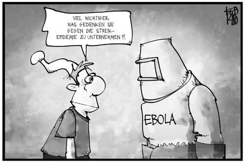 Cartoon: Ebola und Streik (medium) by Kostas Koufogiorgos tagged karikatur,koufogiorgos,illustration,cartoon,michel,ebola,streik,epidemie,krankheit,virus,politik,gesundheit,karikatur,koufogiorgos,illustration,cartoon,michel,ebola,streik,epidemie,krankheit,virus,politik,gesundheit