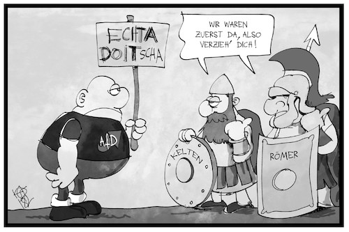 Cartoon: Echt deutsch (medium) by Kostas Koufogiorgos tagged karikatur,koufogiorgos,illustration,cartoon,deutsch,afd,geschichte,historisch,populismus,extremismus,demonstration,abstammung,deutschland,rassismus,kelten,roemer,karikatur,koufogiorgos,illustration,cartoon,deutsch,afd,geschichte,historisch,populismus,extremismus,demonstration,abstammung,deutschland,rassismus,kelten,roemer