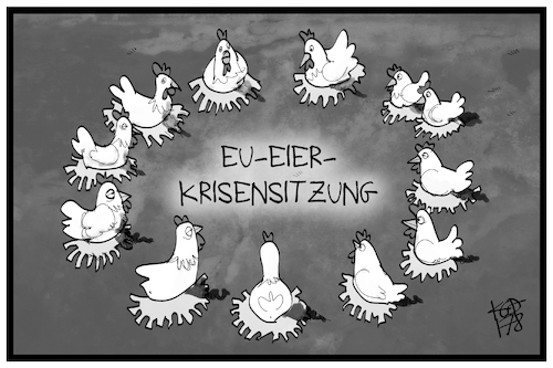 Cartoon: Eier-Krisensitzung (medium) by Kostas Koufogiorgos tagged karikatur,koufogiorgos,illustration,cartoon,eu,eier,fipronil,skandal,krisensitzung,europa,fahne,flagge,huhn,hühner,treffen,kreis,lebensmittel,tier,landwirtschaft,karikatur,koufogiorgos,illustration,cartoon,eu,eier,fipronil,skandal,krisensitzung,europa,fahne,flagge,huhn,hühner,treffen,kreis,lebensmittel,tier,landwirtschaft