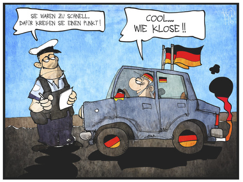 Cartoon: Ein WM-Punkt (medium) by Kostas Koufogiorgos tagged karikatur,koufogiorgos,illustration,cartoon,wm,weltmeisterschaft,sport,fussball,klose,auto,punkt,flensburg,polizei,kontrolle,verkehr,karikatur,koufogiorgos,illustration,cartoon,wm,weltmeisterschaft,sport,fussball,klose,auto,punkt,flensburg,polizei,kontrolle,verkehr