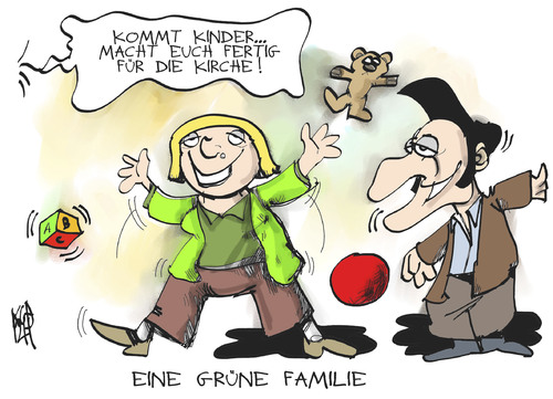 Cartoon: Eine schrecklich grüne Familie (medium) by Kostas Koufogiorgos tagged grüne,vorsitz,partei,roth,özdemir,kirche,konservativ,mitte,profil,karikatur,kostas,koufogiorgos,grüne,vorsitz,partei,roth,özdemir,kirche,konservativ,mitte,profil,karikatur,kostas,koufogiorgos