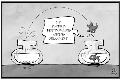 Cartoon: Einreiseregeln (medium) by Kostas Koufogiorgos tagged karikatur,koufogiorgos,illustration,cartoon,einreiseregeln,fisch,wasserglas,aquarium,pandemie,besuch,karikatur,koufogiorgos,illustration,cartoon,einreiseregeln,fisch,wasserglas,aquarium,pandemie,besuch