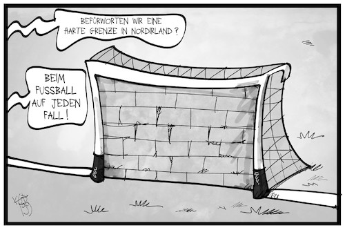 Cartoon: EM-Qualifikation (medium) by Kostas Koufogiorgos tagged karikatur,koufogiorgos,illustration,cartoon,em,qualifikation,nordirland,belfast,fussball,sport,europameisterschaft,mauer,grenze,backstop,brexit,karikatur,koufogiorgos,illustration,cartoon,em,qualifikation,nordirland,belfast,fussball,sport,europameisterschaft,mauer,grenze,backstop,brexit