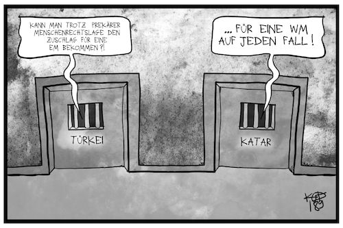 Cartoon: EM für die Türkei (medium) by Kostas Koufogiorgos tagged karikatur,koufogiorgos,illustration,cartoon,em,wm,quatar,tuerkei,menschenrechte,fifa,uefa,fussball,sport,gefängnis,zelle,korruption,karikatur,koufogiorgos,illustration,cartoon,em,wm,quatar,tuerkei,menschenrechte,fifa,uefa,fussball,sport,gefängnis,zelle,korruption