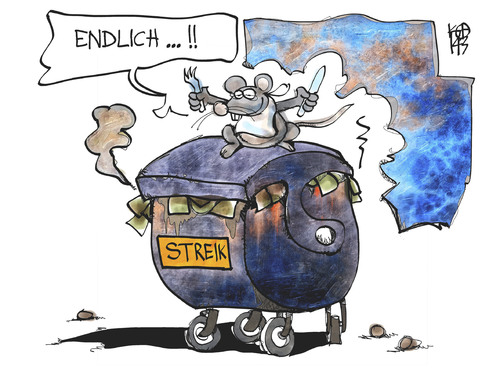 Cartoon: Endlich Streik! (medium) by Kostas Koufogiorgos tagged karikatur,koufogiorgos,cartoon,illustration,streik,öffentlicher,dienst,verdi,maus,essen,müll,müllabfuhr,arbeitskampf,arbeitsniederlegung,arbeit,politik,karikatur,koufogiorgos,cartoon,illustration,streik,öffentlicher,dienst,verdi,maus,essen,müll,müllabfuhr,arbeitskampf,arbeitsniederlegung,arbeit,politik