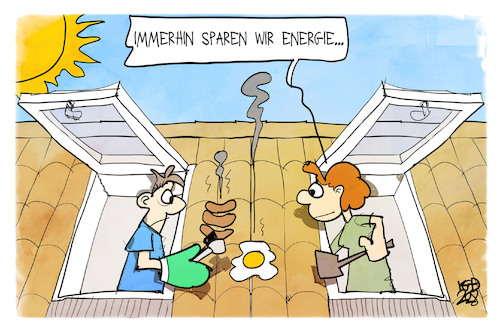 Cartoon: Energiesparen im Dachgeschoss (medium) by Kostas Koufogiorgos tagged karikatur,koufogiorgos,energie,hitzewelle,sommer,braten,ei,dachgeschoss,karikatur,koufogiorgos,energie,hitzewelle,sommer,braten,ei,dachgeschoss