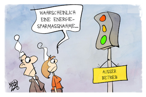 Cartoon: Energiesparmaßnahmen (medium) by Kostas Koufogiorgos tagged karikatur,koufogiorgos,ampel,defekt,energie,sparmaßnahmen,karikatur,koufogiorgos,ampel,defekt,energie,sparmaßnahmen