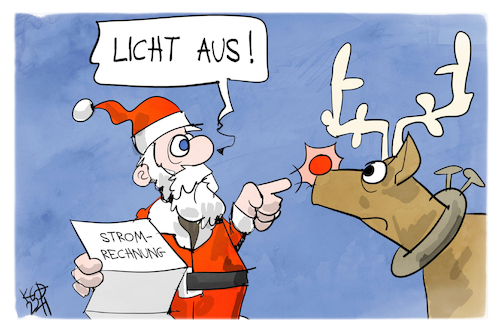 Cartoon: Energiesparmaßnahmen (medium) by Kostas Koufogiorgos tagged karikatur,koufogiorgos,weihnachtsmann,rudolph,energie,licht,stromrechnung,strom,sparen,nase,karikatur,koufogiorgos,weihnachtsmann,rudolph,energie,licht,stromrechnung,strom,sparen,nase