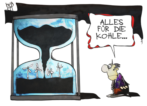 Cartoon: Energiewende (medium) by Kostas Koufogiorgos tagged karikatur,illustration,sanduhr,windrad,windkraft,kohlekraft,energiewende,energie,koufogiorgos,cartoon,politik,wirtschaft,ökostrom,kohle,illustration,karikatur,cartoon,koufogiorgos,energie,energiewende,kohlekraft,windkraft,windrad,sanduhr,kohle,ökostrom,wirtschaft,politik