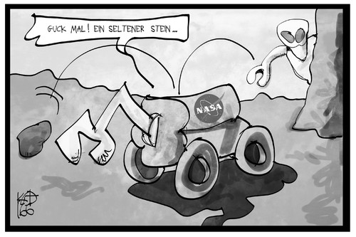 Cartoon: Entdeckung auf dem Mars (medium) by Kostas Koufogiorgos tagged karikatur,koufogiorgos,illustration,cartoon,nasa,curiosity,mars,marsmensch,entdeckung,tridymit,weltraum,weltall,wissenschaft,expedition,karikatur,koufogiorgos,illustration,cartoon,nasa,curiosity,mars,marsmensch,entdeckung,tridymit,weltraum,weltall,wissenschaft,expedition