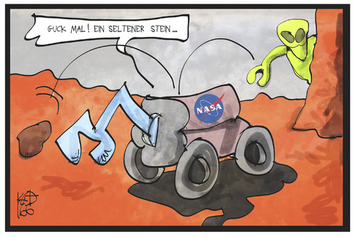 Cartoon: Entdeckung auf dem Mars (medium) by Kostas Koufogiorgos tagged karikatur,koufogiorgos,illustration,cartoon,nasa,curiosity,mars,marsmensch,entdeckung,tridymit,weltraum,weltall,wissenschaft,expedition,karikatur,koufogiorgos,illustration,cartoon,nasa,curiosity,mars,marsmensch,entdeckung,tridymit,weltraum,weltall,wissenschaft,expedition