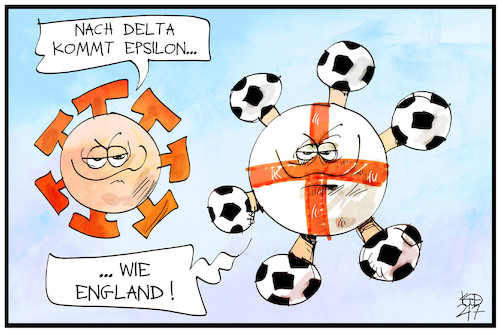 Cartoon: Epsilon wie England (medium) by Kostas Koufogiorgos tagged karikatur,koufogiorgos,illustration,cartoon,corona,virus,wembley,england,fußball,mutation,karikatur,koufogiorgos,illustration,cartoon,corona,virus,wembley,england,fußball,mutation