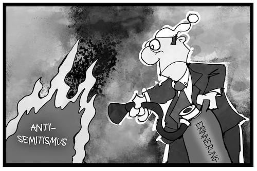 Cartoon: Erinnerungskultur (medium) by Kostas Koufogiorgos tagged karikatur,koufogiorgos,illustration,cartoon,erinnerung,antisemitismus,pogromnacht,reichskristallnacht,nationalsozialismus,feuer,fuerlöscher,michel,deutschland,karikatur,koufogiorgos,illustration,cartoon,erinnerung,antisemitismus,pogromnacht,reichskristallnacht,nationalsozialismus,feuer,fuerlöscher,michel,deutschland