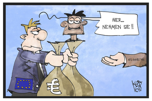 Cartoon: EU-Afghanistan (medium) by Kostas Koufogiorgos tagged karikatur,koufogiorgos,illustration,cartoon,eu,europa,afghanistan,abkommen,abschiebung,geld,euro,deal,flüchtling,rücknahme,karikatur,koufogiorgos,illustration,cartoon,eu,europa,afghanistan,abkommen,abschiebung,geld,euro,deal,flüchtling,rücknahme