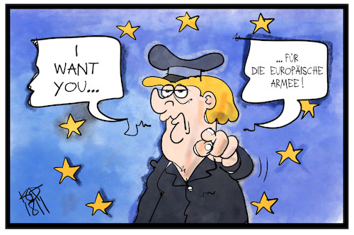 Cartoon: EU-Armee (medium) by Kostas Koufogiorgos tagged karikatur,koufogiorgos,illustration,cartoon,merkel,eu,europa,armee,werbung,verteidigung,militär,streitkraft,karikatur,koufogiorgos,illustration,cartoon,merkel,eu,europa,armee,werbung,verteidigung,militär,streitkraft