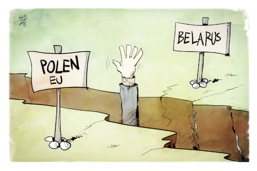 Cartoon: EU-Flüchtlingspolitik (medium) by Kostas Koufogiorgos tagged karikatur,koufogiorgos,illustration,cartoon,belarus,eu,polen,flüchtling,karikatur,koufogiorgos,illustration,cartoon,belarus,eu,polen,flüchtling