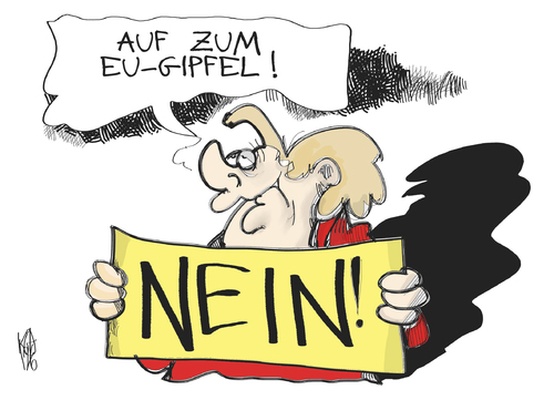 Cartoon: EU-Gipfel (medium) by Kostas Koufogiorgos tagged eu,europa,gipfel,merkel,nein,eurobonds,schulden,krise,karikatur,kostas,koufogiorgos,eu,europa,merkel,eurobonds,schulden