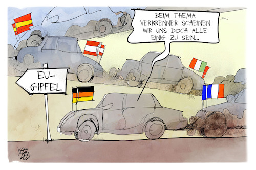 Cartoon: EU-Gipfel (medium) by Kostas Koufogiorgos tagged karikatur,koufogiorgos,eu,gipfel,verbrenner,auto,abgas,karikatur,koufogiorgos,eu,gipfel,verbrenner,auto,abgas