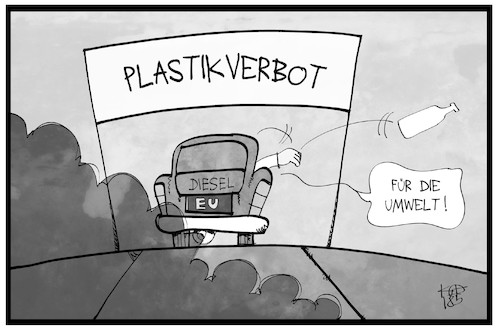 Cartoon: EU-Plastikverbot (medium) by Kostas Koufogiorgos tagged karikatur,koufogiorgos,illustration,cartoon,eu,europa,plastik,einweg,diesel,umwelt,verschmutzung,verbot,wegwerfen,karikatur,koufogiorgos,illustration,cartoon,eu,europa,plastik,einweg,diesel,umwelt,verschmutzung,verbot,wegwerfen