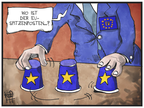 Cartoon: EU-Postenvergabe (medium) by Kostas Koufogiorgos tagged karikatur,koufogiorgos,illustration,cartoon,eu,posten,europa,geschacher,spiel,politik,hütchenspiel,amt,karikatur,koufogiorgos,illustration,cartoon,eu,posten,europa,geschacher,spiel,politik,hütchenspiel,amt