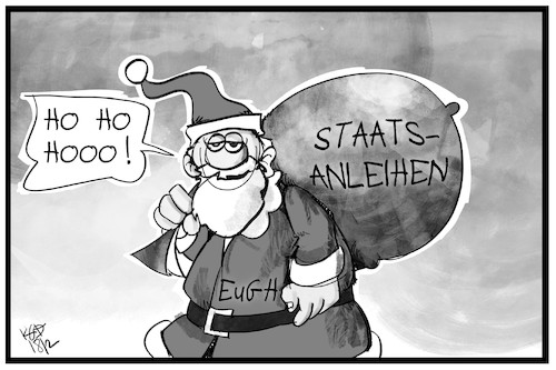 Cartoon: EU-Staatsanleihen (medium) by Kostas Koufogiorgos tagged karikatur,koufogiorgos,illustration,cartoon,eu,ezb,weihnachtsmann,geschenk,geld,staatsanleihen,europa,bank,wirtschaft,karikatur,koufogiorgos,illustration,cartoon,eu,ezb,weihnachtsmann,geschenk,geld,staatsanleihen,europa,bank,wirtschaft