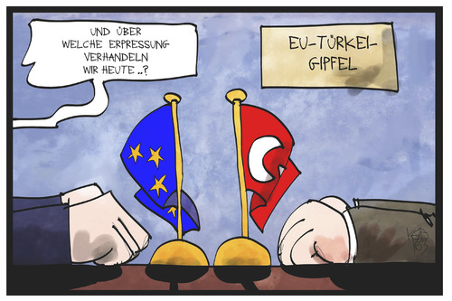 Cartoon: EU-Türkei-Gipfel (medium) by Kostas Koufogiorgos tagged karikatur,koufogiorgos,illustration,cartoon,eu,europa,tuerkei,gipfel,erpressung,verhandlung,treffen,flüchtlingskrise,deal,karikatur,koufogiorgos,illustration,cartoon,eu,europa,tuerkei,gipfel,erpressung,verhandlung,treffen,flüchtlingskrise,deal