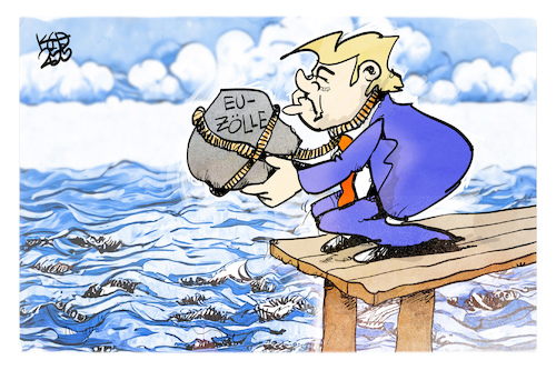 Cartoon: EU-Zölle (medium) by Kostas Koufogiorgos tagged karikatur,koufogiorgos,trump,zölle,eu,selbstmord,schlinge,last,wirtschaft,usa,handel,karikatur,koufogiorgos,trump,zölle,eu,selbstmord,schlinge,last,wirtschaft,usa,handel