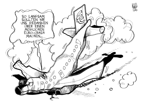 Cartoon: Euro-Crash (medium) by Kostas Koufogiorgos tagged euro,schulden,krise,crash,flugzeug,wirtschaft,absturz,karikatur,kostas,koufogiorgos,euro,schulden,krise,crash,flugzeug,wirtschaft,absturz