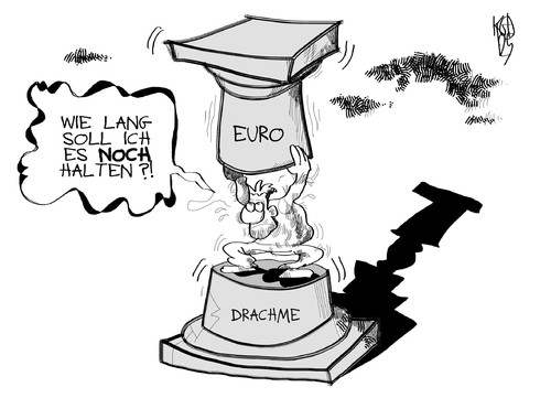 Cartoon: Euro oder Drachme (medium) by Kostas Koufogiorgos tagged euro,drachme,griechenland,wahl,regierung,währung,schulden,krise,karikatur,kostas,koufogiorgos,euro,drachme,griechenland,wahl,regierung,währung