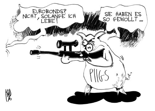 Cartoon: Eurobonds (medium) by Kostas Koufogiorgos tagged merkel,eurobonds,piigs,leben,tod,euro,schulden,krise,wirtschaft,schwein,karikatur,kostas,koufogiorgos,merkel,eurobonds
