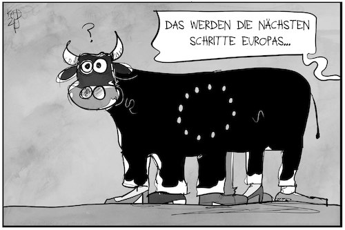 Cartoon: Europas nächste Schritte (medium) by Kostas Koufogiorgos tagged karikatur,koufogiorgos,illustration,cartoon,eu,europa,schritt,stier,beine,karikatur,koufogiorgos,illustration,cartoon,eu,europa,schritt,stier,beine