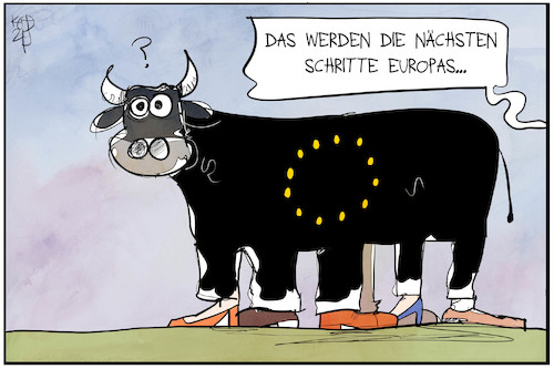 Cartoon: Europas nächste Schritte (medium) by Kostas Koufogiorgos tagged karikatur,koufogiorgos,illustration,cartoon,eu,europa,schritt,stier,beine,karikatur,koufogiorgos,illustration,cartoon,eu,europa,schritt,stier,beine