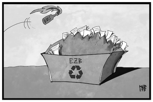 Cartoon: EZB (medium) by Kostas Koufogiorgos tagged karikatur,koufogiorgos,illustration,cartoon,bvg,ezb,papierkorb,müll,recycling,molotow,anschlag,feuer,staatsanleihe,ankauf,programm,karikatur,koufogiorgos,illustration,cartoon,bvg,ezb,papierkorb,müll,recycling,molotow,anschlag,feuer,staatsanleihe,ankauf,programm