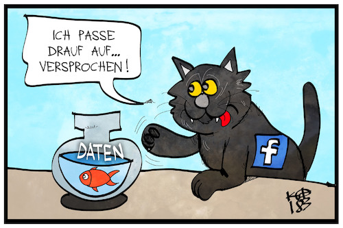 Cartoon: Facebook-Datenschutz (medium) by Kostas Koufogiorgos tagged karikatur,koufogiorgos,illustration,cartoon,facebook,katze,fisch,datenschutz,nutzerdaten,verbraucherschutz,soziale,medien,datenskandal,karikatur,koufogiorgos,illustration,cartoon,facebook,katze,fisch,datenschutz,nutzerdaten,verbraucherschutz,soziale,medien,datenskandal