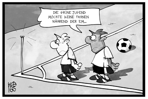 Cartoon: Fahnen-Verbot (medium) by Kostas Koufogiorgos tagged karikatur,koufogiorgos,illustration,cartoon,patriotismus,fahne,nationalismus,nationalstolz,fussball,em,europameisterschaft,spieler,eckfahne,sport,politik,karikatur,koufogiorgos,illustration,cartoon,patriotismus,fahne,nationalismus,nationalstolz,fussball,em,europameisterschaft,spieler,eckfahne,sport,politik