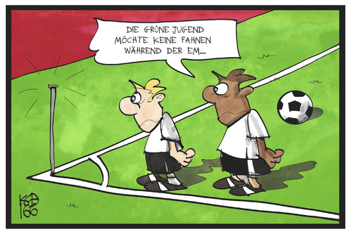 Cartoon: Fahnen-Verbot (medium) by Kostas Koufogiorgos tagged karikatur,koufogiorgos,illustration,cartoon,patriotismus,fahne,nationalismus,nationalstolz,fussball,em,europameisterschaft,spieler,eckfahne,sport,politik,karikatur,koufogiorgos,illustration,cartoon,patriotismus,fahne,nationalismus,nationalstolz,fussball,em,europameisterschaft,spieler,eckfahne,sport,politik