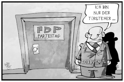 Cartoon: FDP-Parteitag (medium) by Kostas Koufogiorgos tagged karikatur,koufogiorgos,illustration,cartoon,fdp,parteitag,lobbyismus,türsteher,partei,wirtschaft,liberale,karikatur,koufogiorgos,illustration,cartoon,fdp,parteitag,lobbyismus,türsteher,partei,wirtschaft,liberale