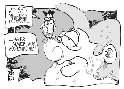 Cartoon: FDP (medium) by Kostas Koufogiorgos tagged merkel,rösler,fdp,cdu,umfrage,augenhöhe,politik,partei,karikatur,kostas,koufogiorgos,merkel,rösler,fdp,cdu,umfrage,augenhöhe,politik,partei,karikatur,kostas,koufogiorgos