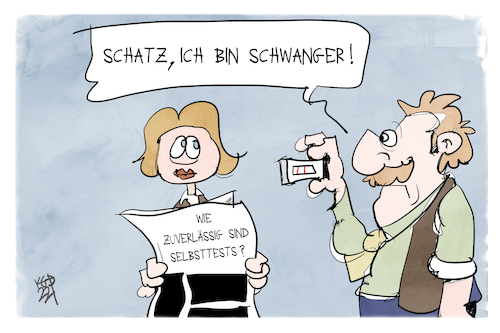 Cartoon: Fehlerhafte Schnelltests (medium) by Kostas Koufogiorgos tagged karikatur,koufogiorgos,illustration,cartoon,schnelltest,schwanger,pandemie,corona,selbsttest,zeitung,mann,frau,karikatur,koufogiorgos,illustration,cartoon,schnelltest,schwanger,pandemie,corona,selbsttest,zeitung,mann,frau