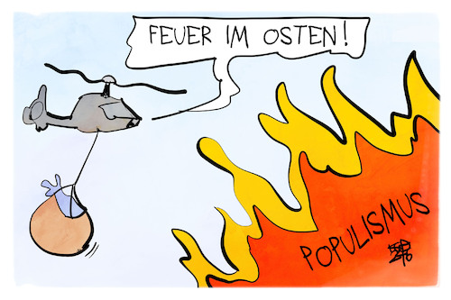 Cartoon: Feuer im Osten (medium) by Kostas Koufogiorgos tagged karikatur,koufogiorgos,harz,brocken,populismus,waldbrand,feuer,karikatur,koufogiorgos,harz,brocken,populismus,waldbrand,feuer