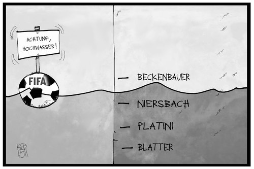 Cartoon: FIFA-Skandal (medium) by Kostas Koufogiorgos tagged karikatur,koufogiorgos,illustration,cartoon,fifa,dfb,fussball,hochwasser,wasser,schlamm,sumpf,verband,beckenbauer,niersbach,platini,blatter,korruption,skandal,karikatur,koufogiorgos,illustration,cartoon,fifa,dfb,fussball,hochwasser,wasser,schlamm,sumpf,verband,beckenbauer,niersbach,platini,blatter,korruption,skandal