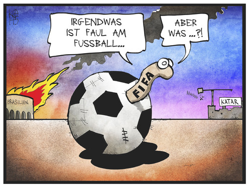 Cartoon: FIFA (medium) by Kostas Koufogiorgos tagged karikatur,koufogiorgos,illustration,cartoon,fifa,fussball,katar,brasilien,wm,weltmeisterschaft,wurm,faul,fäulnis,sport,verband,protest,karikatur,koufogiorgos,illustration,cartoon,fifa,fussball,katar,brasilien,wm,weltmeisterschaft,wurm,faul,fäulnis,sport,verband,protest