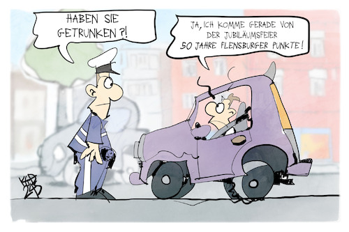 Cartoon: Flensburger Punkte (medium) by Kostas Koufogiorgos tagged karikatur,koufogiorgos,flensburg,punkt,verkehr,auto,polizei,kontrolle,karikatur,koufogiorgos,flensburg,punkt,verkehr,auto,polizei,kontrolle