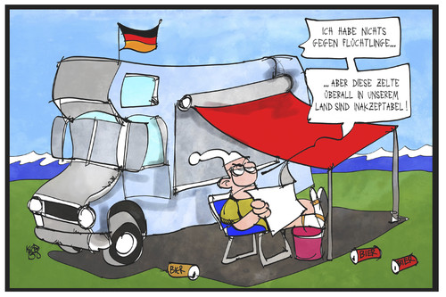 Cartoon: Flüchtlingscamps (medium) by Kostas Koufogiorgos tagged karikatur,koufogiorgos,illustration,cartoon,flüchtlinge,flüchtlingspolitik,zeltstadt,camp,unterbringung,michel,deutschland,camper,wohnwagen,wohnmobil,urlaub,ferien,karikatur,koufogiorgos,illustration,cartoon,flüchtlinge,flüchtlingspolitik,zeltstadt,camp,unterbringung,michel,deutschland,camper,wohnwagen,wohnmobil,urlaub,ferien