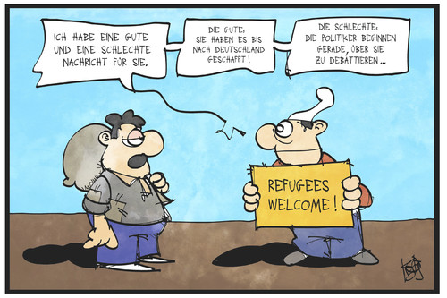 Cartoon: Flüchtlingsdebatte (medium) by Kostas Koufogiorgos tagged karikatur,koufogiorgos,illustration,cartoon,flüchtlinge,flüchtlingsdebatte,michel,deutschland,welcome,willkommenskultur,politiker,debatte,flüchtlingskrise,karikatur,koufogiorgos,illustration,cartoon,flüchtlinge,flüchtlingsdebatte,michel,deutschland,welcome,willkommenskultur,politiker,debatte,flüchtlingskrise