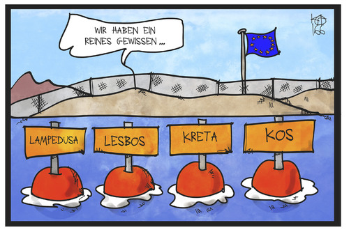 Cartoon: Flüchtlingskatastrophe (medium) by Kostas Koufogiorgos tagged karikatur,koufogiorgos,illustration,cartoon,fluechtlinge,mittelmeer,lampedusa,kos,lesbos,kreta,europa,eu,gewissen,verantwortung,flüchtlingskatastrophe,karikatur,koufogiorgos,illustration,cartoon,fluechtlinge,mittelmeer,lampedusa,kos,lesbos,kreta,europa,eu,gewissen,verantwortung,flüchtlingskatastrophe