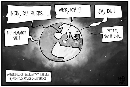 Cartoon: Flüchtlingskonferenz (medium) by Kostas Koufogiorgos tagged karikatur,koufogiorgos,illustration,cartoon,flüchtlinge,hilfe,konferenz,syrien,welt,erde,verantwortung,bürgerkrieg,politik,konflikt,karikatur,koufogiorgos,illustration,cartoon,flüchtlinge,hilfe,konferenz,syrien,welt,erde,verantwortung,bürgerkrieg,politik,konflikt