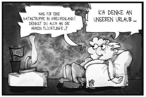 Cartoon: Flüchtlingskrise (medium) by Kostas Koufogiorgos tagged karikatur,koufogiorgos,illustration,cartoon,griechenland,flüchtlinge,krise,drama,urlaub,fernsehen,medien,nachrichten,karikatur,koufogiorgos,illustration,cartoon,griechenland,flüchtlinge,krise,drama,urlaub,fernsehen,medien,nachrichten