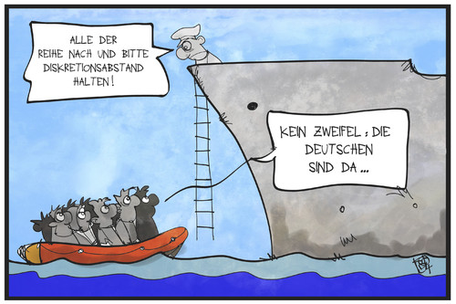 Cartoon: Flüchtlingspolitik (medium) by Kostas Koufogiorgos tagged karikatur,koufogiorgos,illustration,cartoon,flüchtlinge,flüchtlingspolitik,deutschland,deutsche,marine,fregatte,mittelmeer,schiff,rettung,ordnung,karikatur,koufogiorgos,illustration,cartoon,flüchtlinge,flüchtlingspolitik,deutschland,deutsche,marine,fregatte,mittelmeer,schiff,rettung,ordnung