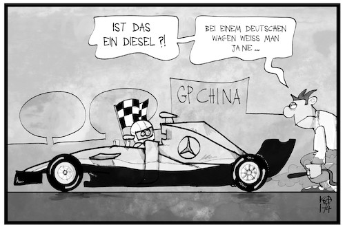 Cartoon: Formel 1-Diesel (medium) by Kostas Koufogiorgos tagged karikatur,koufogiorgos,illustration,cartoon,mercedes,formel,eins,china,gp,emission,abgas,diesel,dieselgate,abgasskandal,motorsport,karikatur,koufogiorgos,illustration,cartoon,mercedes,formel,eins,china,gp,emission,abgas,diesel,dieselgate,abgasskandal,motorsport